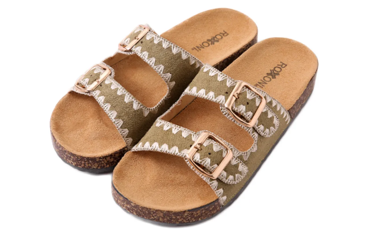 Roxoni Women's Fashion Cork Sole Double Buckle Indoor/Outdoor Sandal