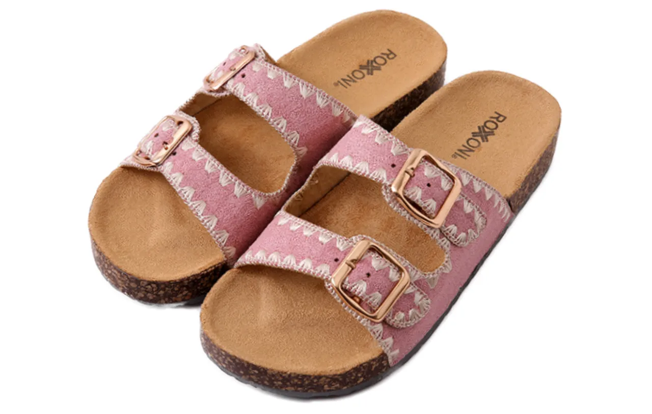 Roxoni Women's Fashion Cork Sole Double Buckle Indoor/Outdoor Sandal