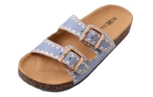 Roxoni Women's Fashion Cork Sole Double Buckle Indoor/Outdoor Sandal