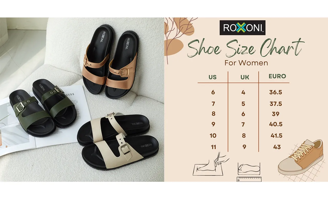 Roxoni Women's Open Toe Comfort Flat Sandals Single Buckle Adjustable Straps Flat Slides