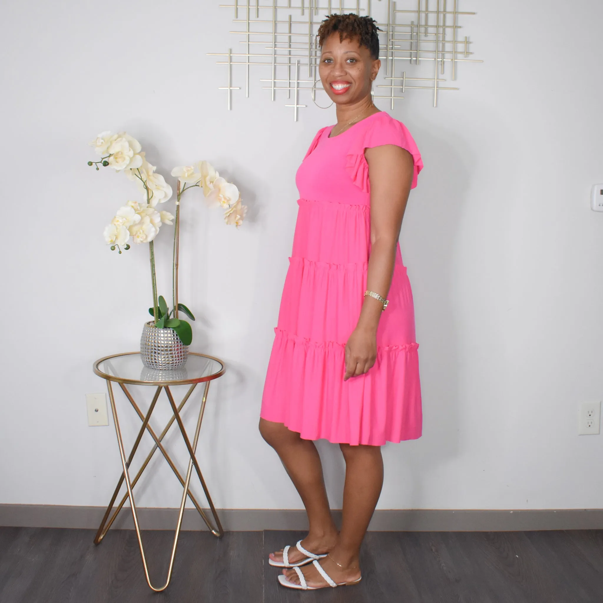 Ruffle My Feathers  | Ruffle Sleeve Tiered Dress - Fuchsia