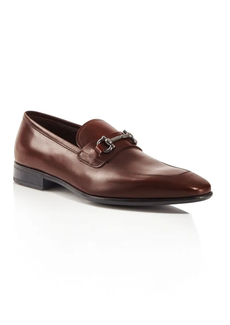 SALVATORE FERRAGAMO -“Giant” Gancini Bit Burnished Brown Leather Loafers - 11.5 D