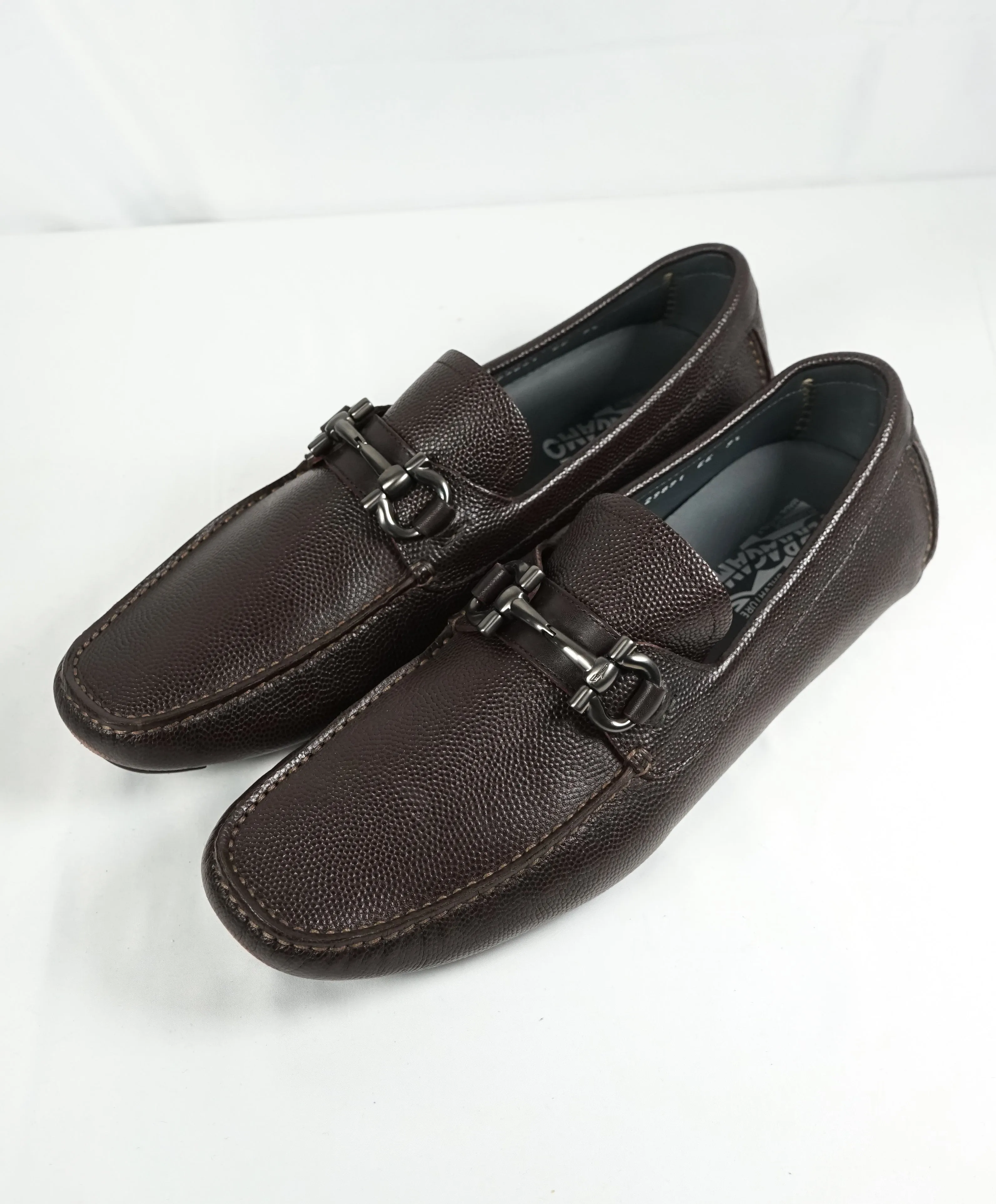 SALVATORE FERRAGAMO - “Parigi” Brown Grained Pebbled Leather Loafers - 9.5 EE