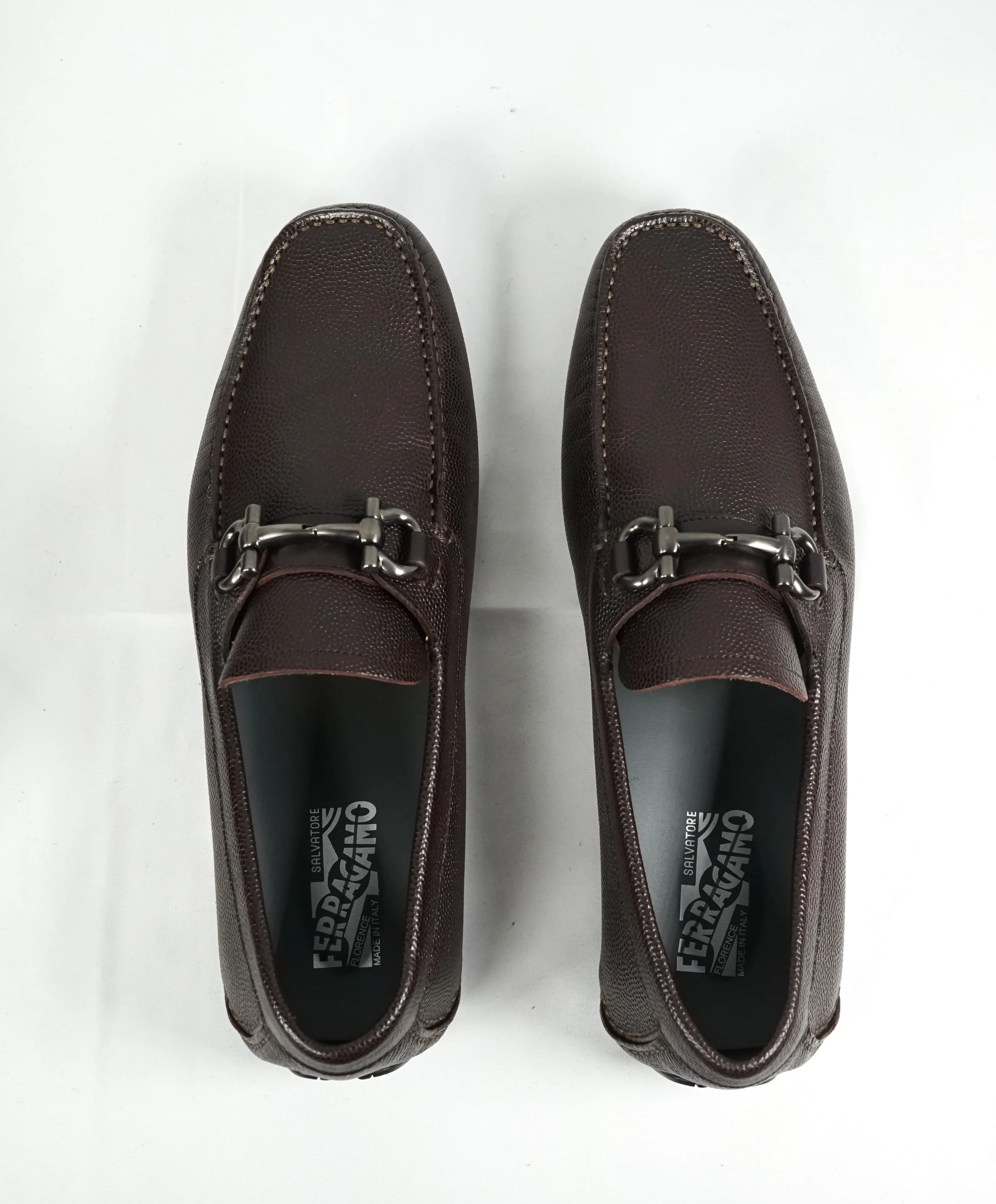 SALVATORE FERRAGAMO - “Parigi” Brown Grained Pebbled Leather Loafers - 9.5 EE