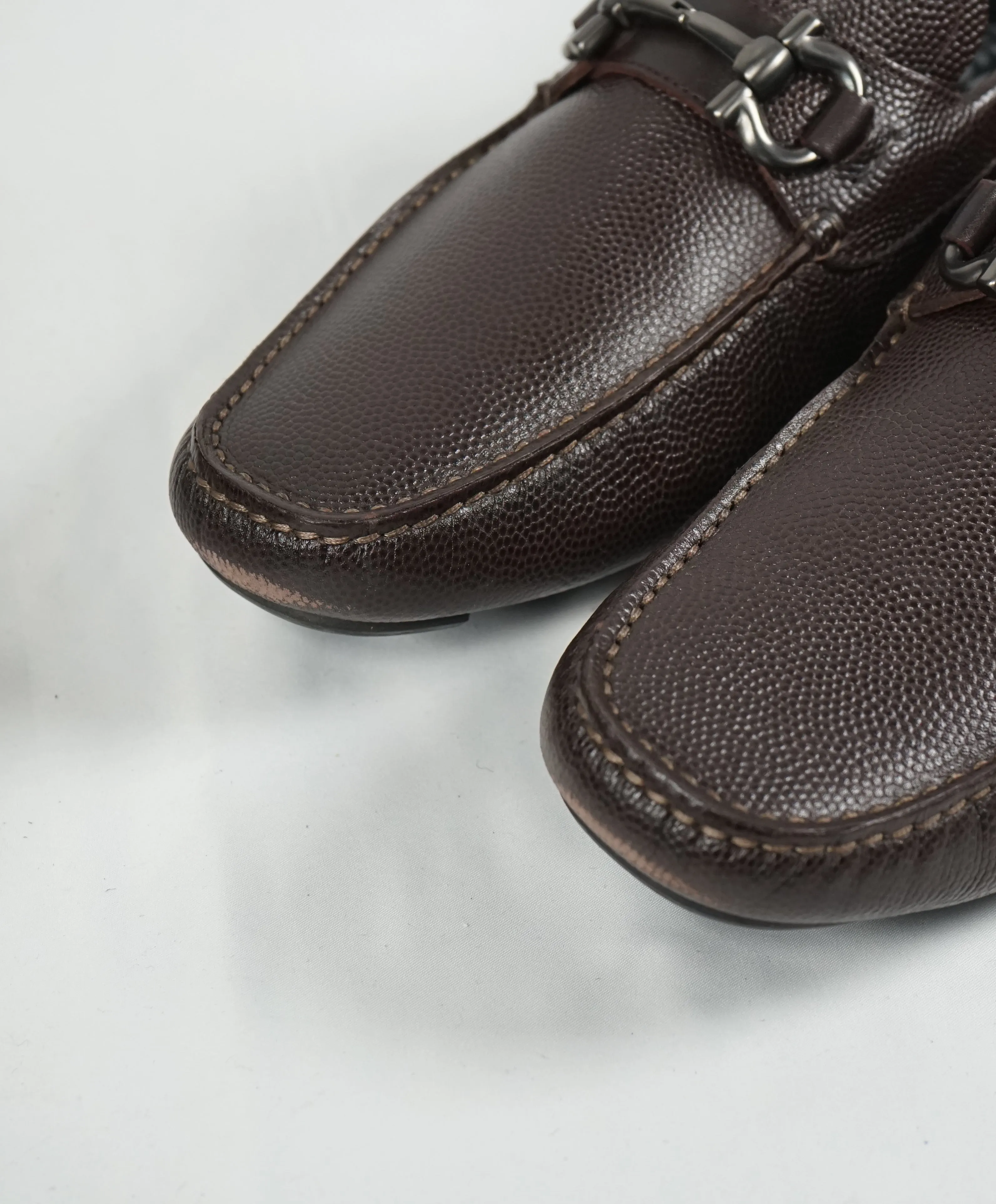 SALVATORE FERRAGAMO - “Parigi” Brown Grained Pebbled Leather Loafers - 9.5 EE