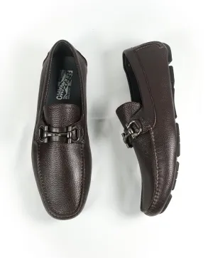 SALVATORE FERRAGAMO - “Parigi” Brown Grained Pebbled Leather Loafers - 9.5 EE
