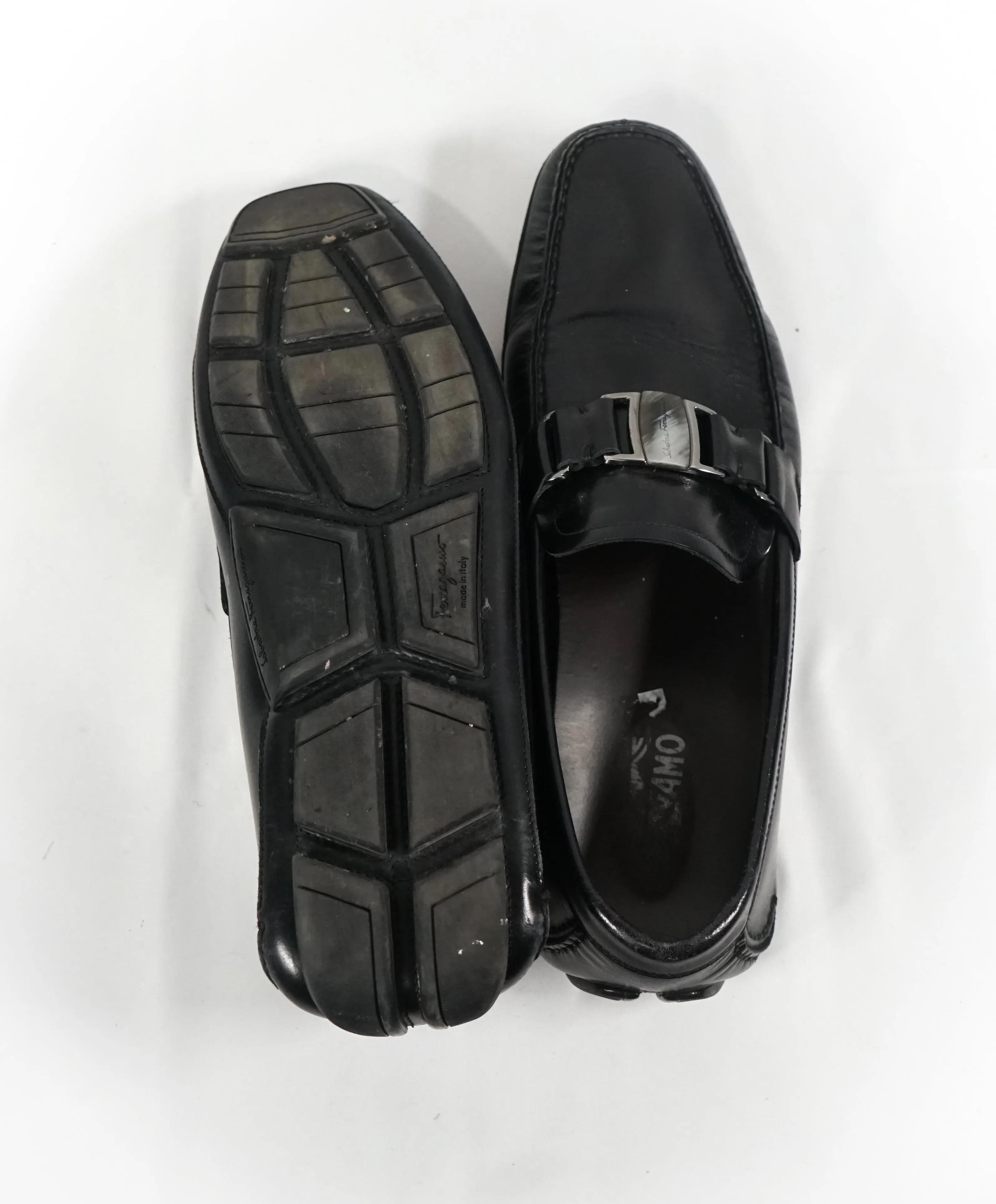 SALVATORE FERRAGAMO - “Sardegna” Two Tone Engraved Black Leather Loafers - 12 D