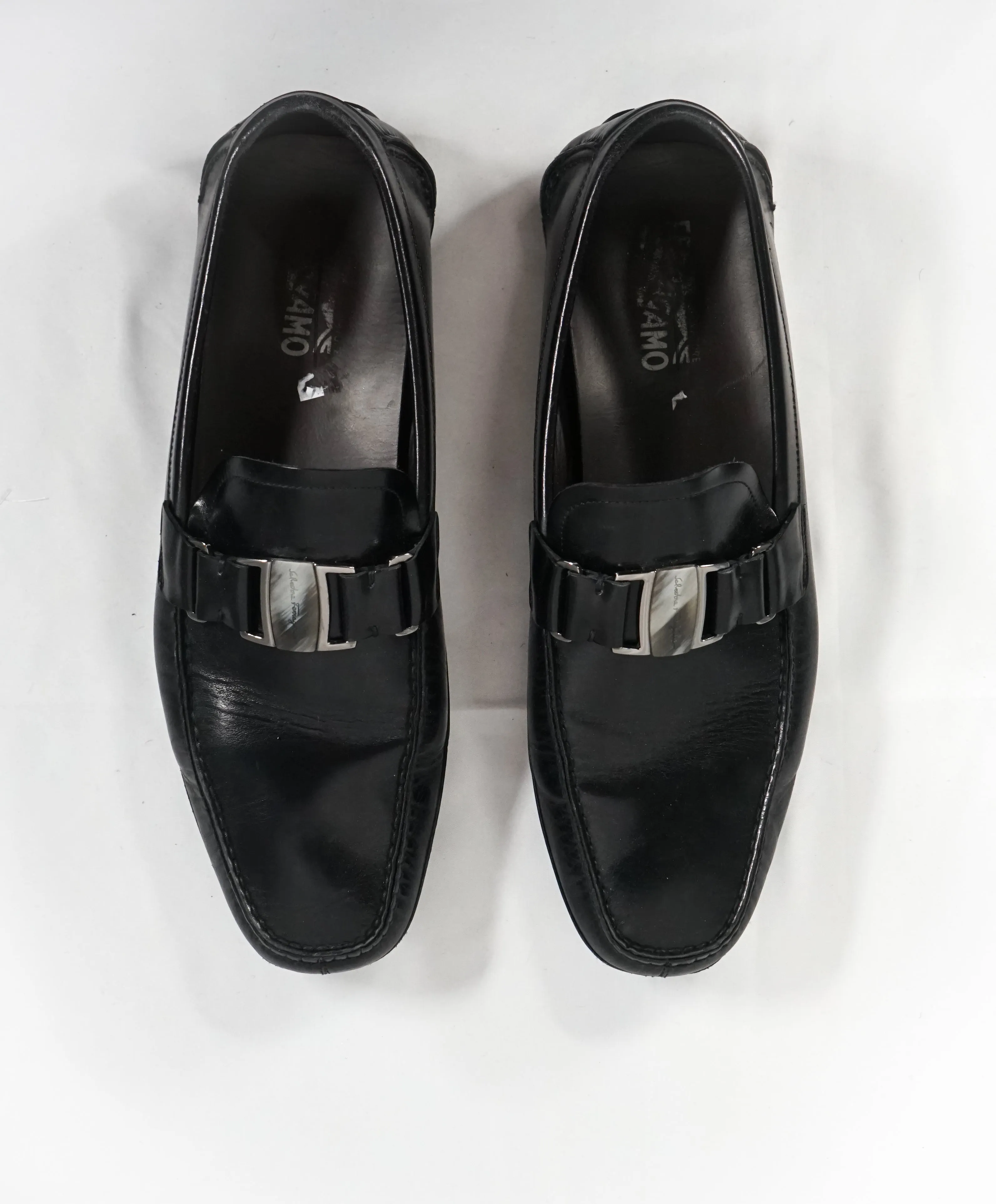 SALVATORE FERRAGAMO - “Sardegna” Two Tone Engraved Black Leather Loafers - 12 D
