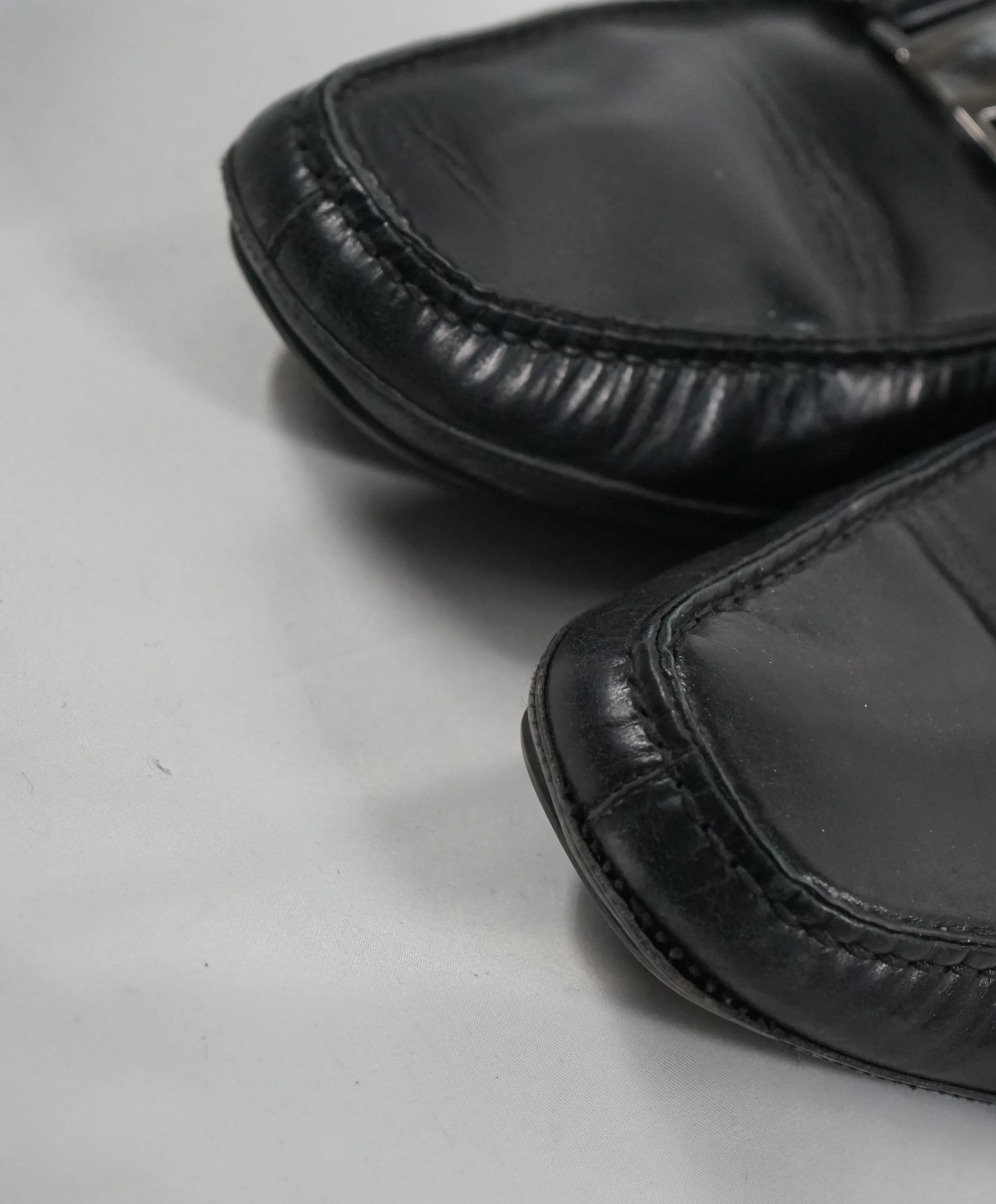 SALVATORE FERRAGAMO - “Sardegna” Two Tone Engraved Black Leather Loafers - 12 D
