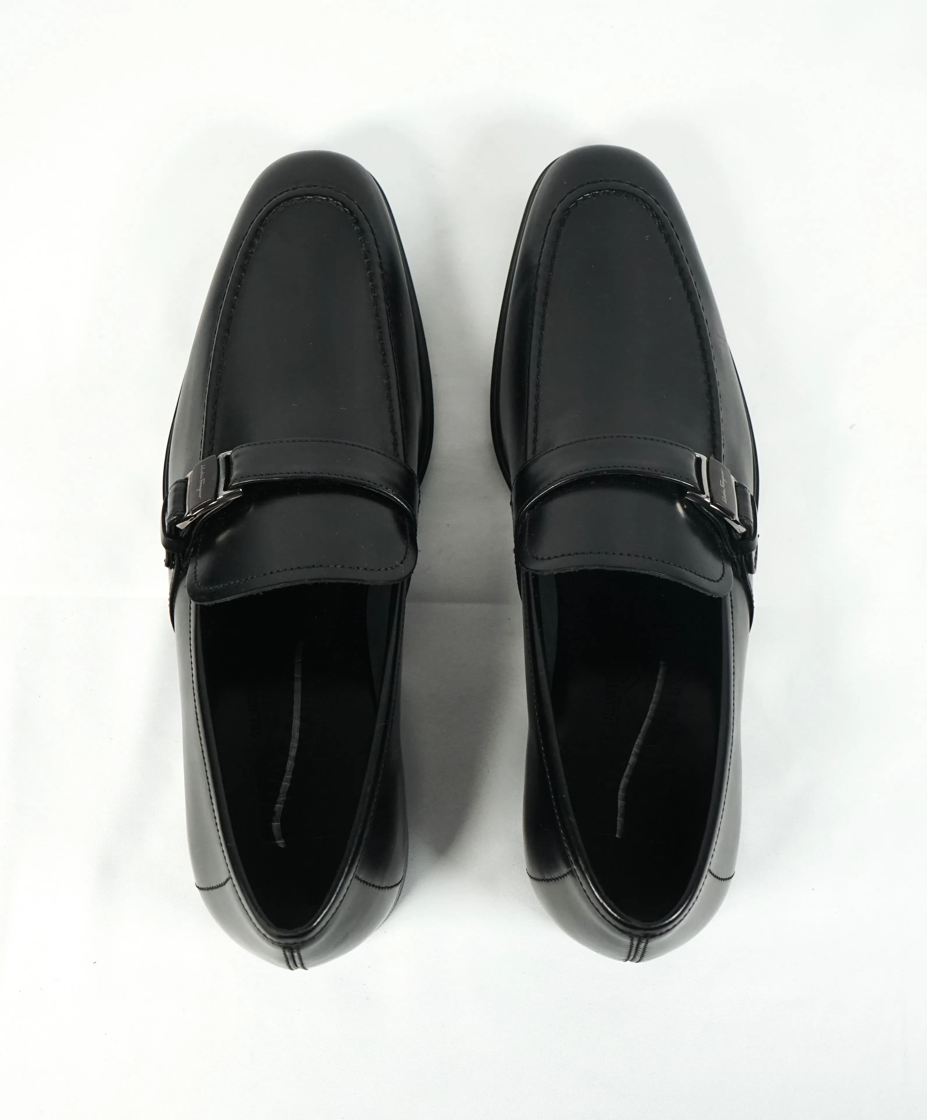 SALVATORE FERRAGAMO - “Smooth” Engraved Logo Black Leather Loafers - 6.5