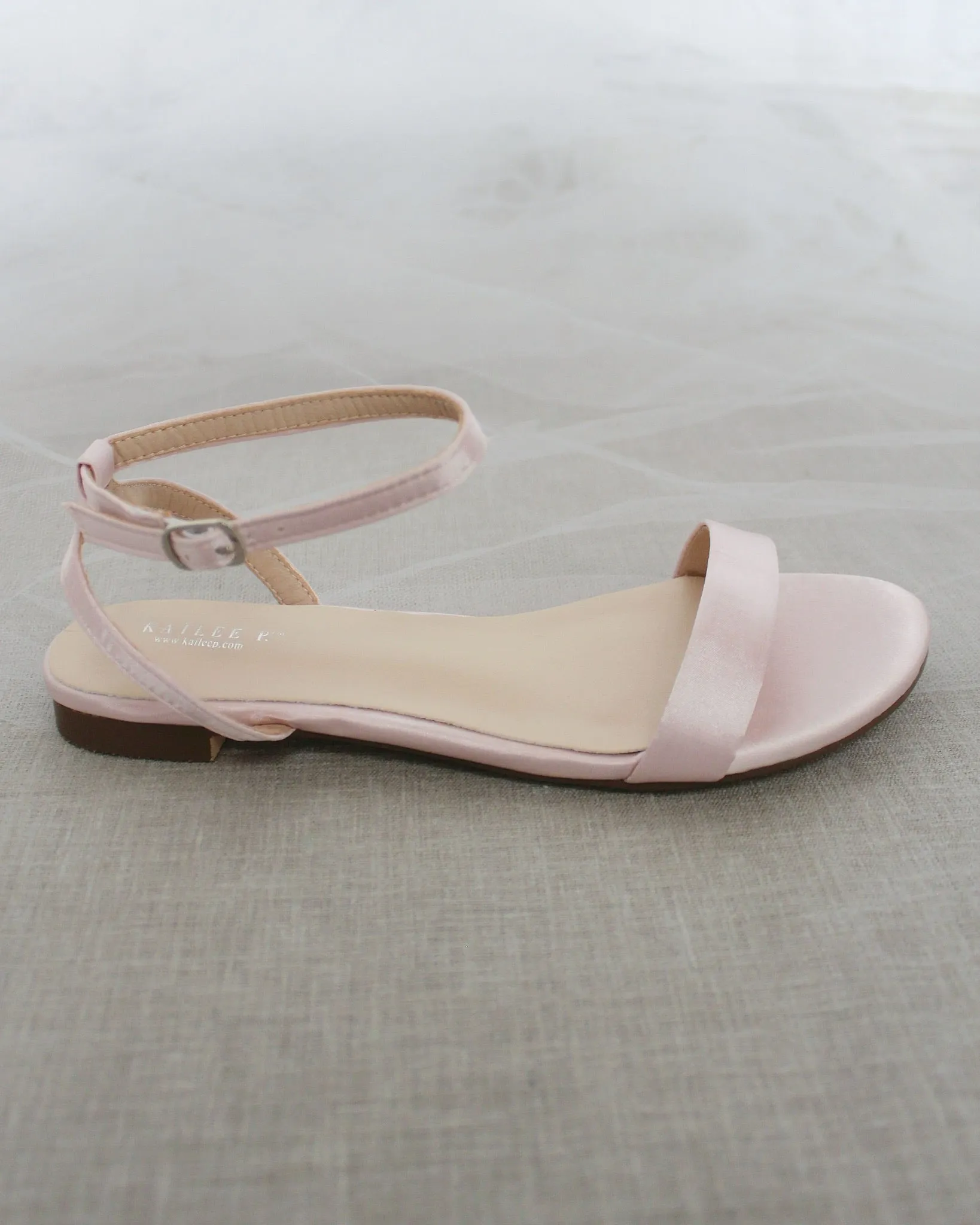 Satin Flat Sandal with Ankle Strap