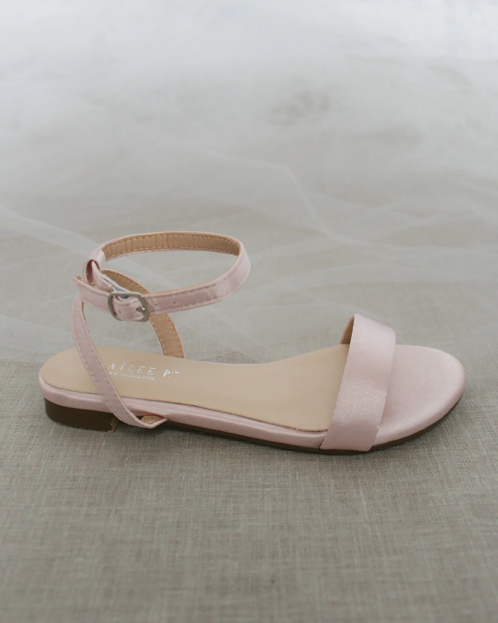 Satin Flat Sandal with Ankle Strap