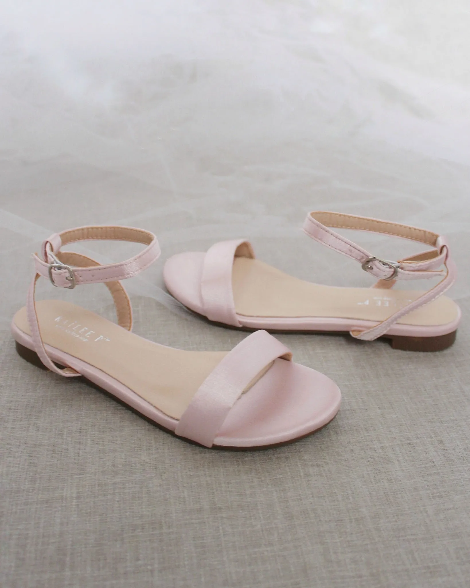Satin Flat Sandal with Ankle Strap