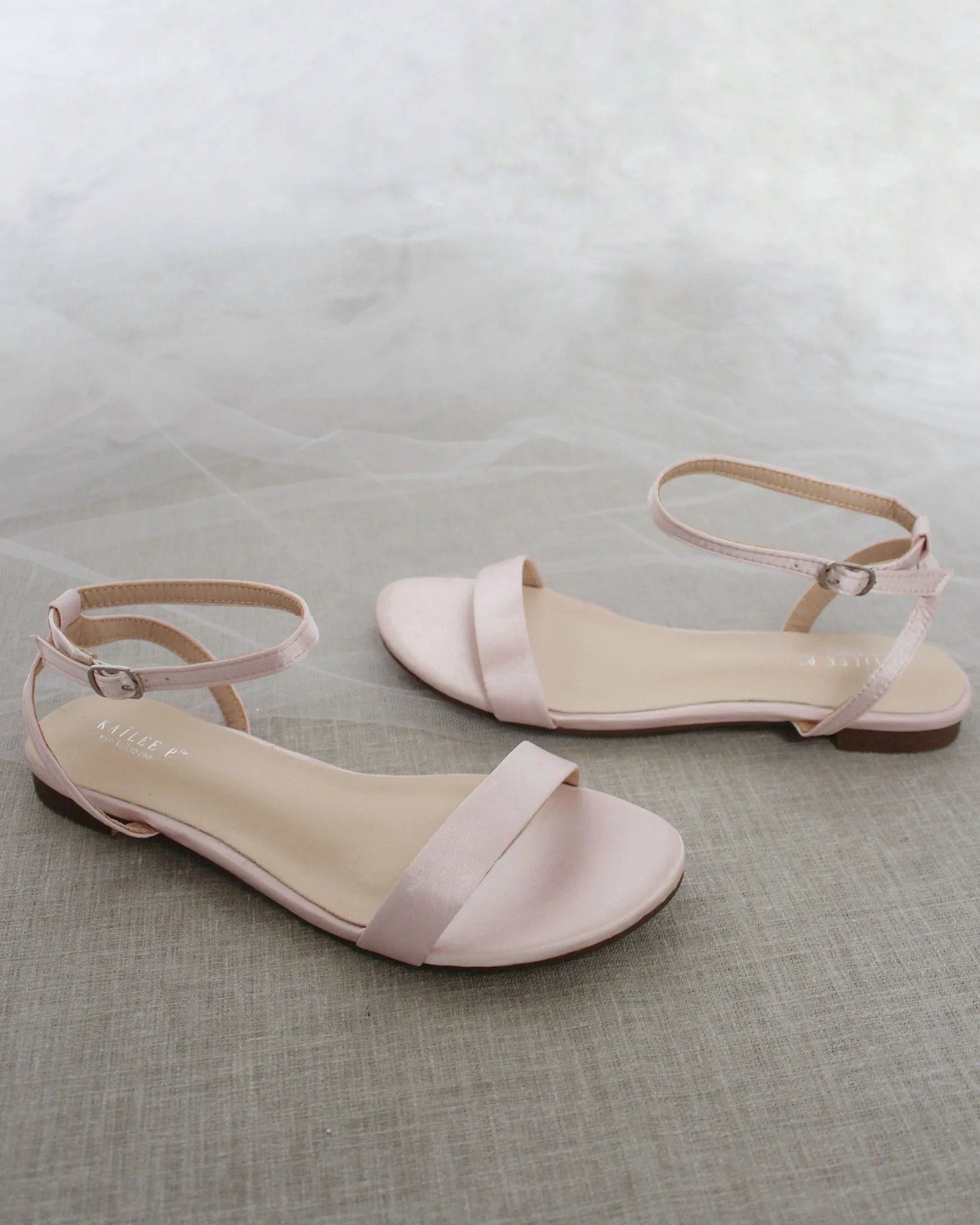 Satin Flat Sandal with Ankle Strap