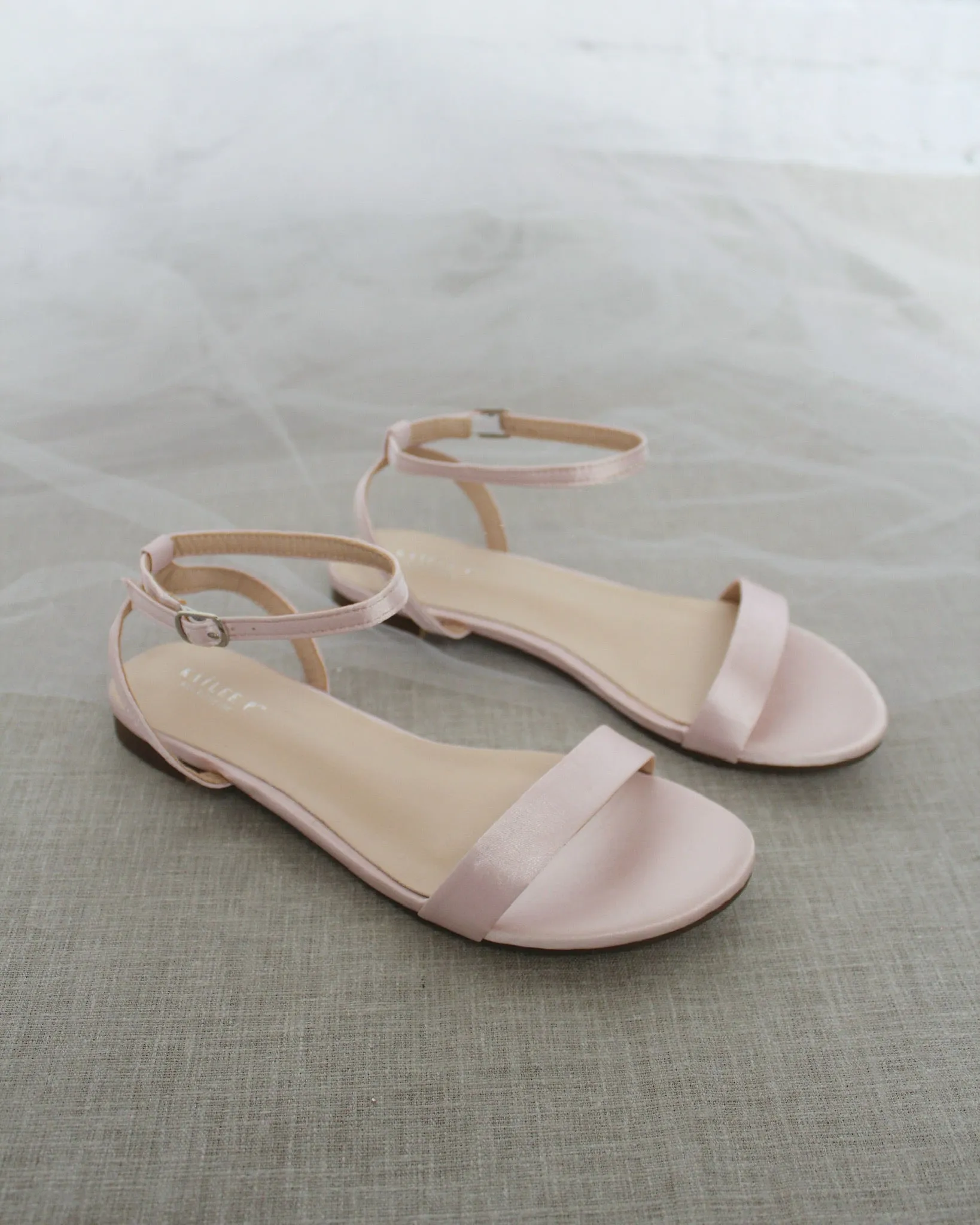 Satin Flat Sandal with Ankle Strap