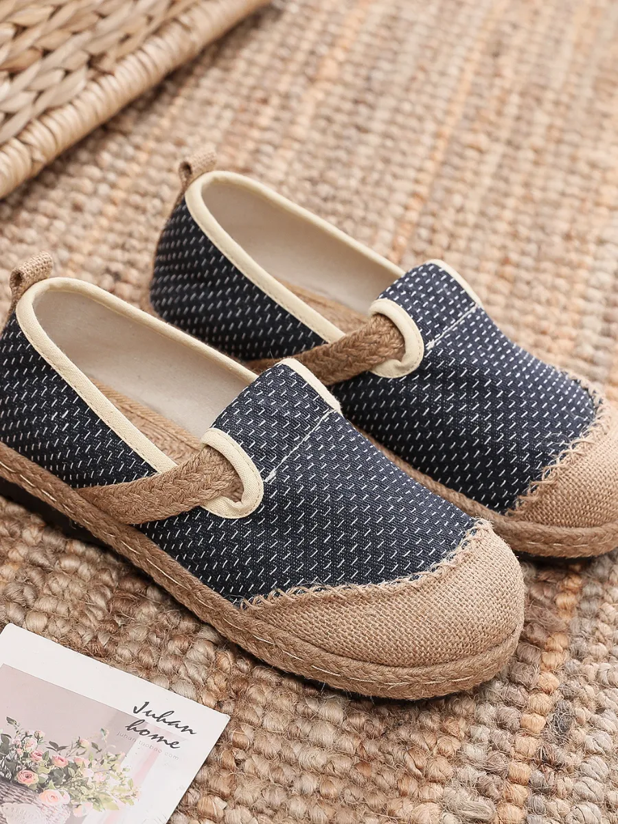 Scales Print Linen Espadrilles Loafers - Black