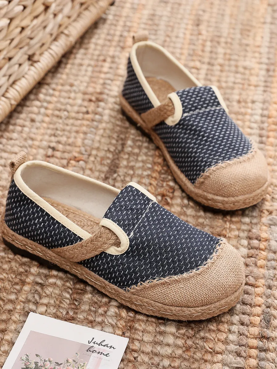Scales Print Linen Espadrilles Loafers - Black