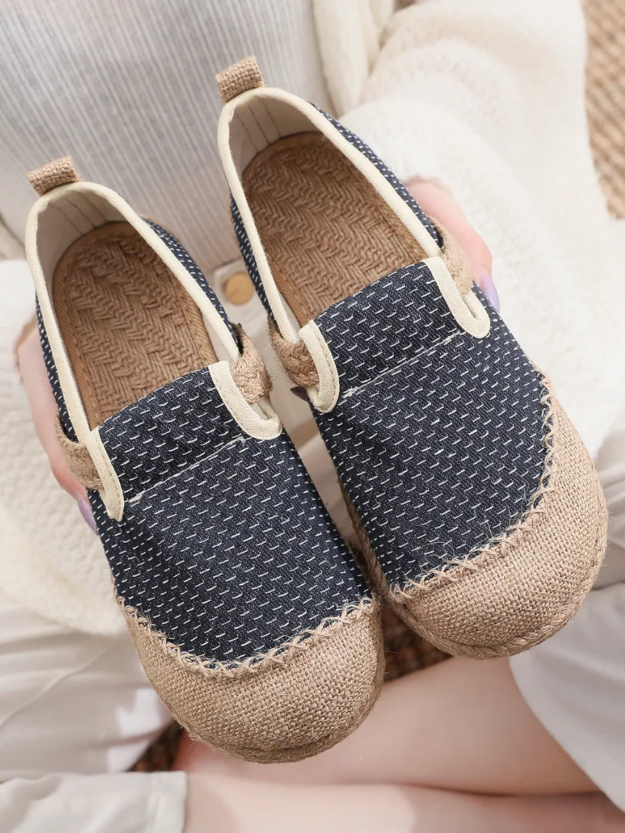 Scales Print Linen Espadrilles Loafers - Black