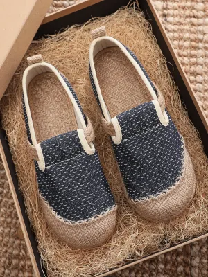 Scales Print Linen Espadrilles Loafers - Black