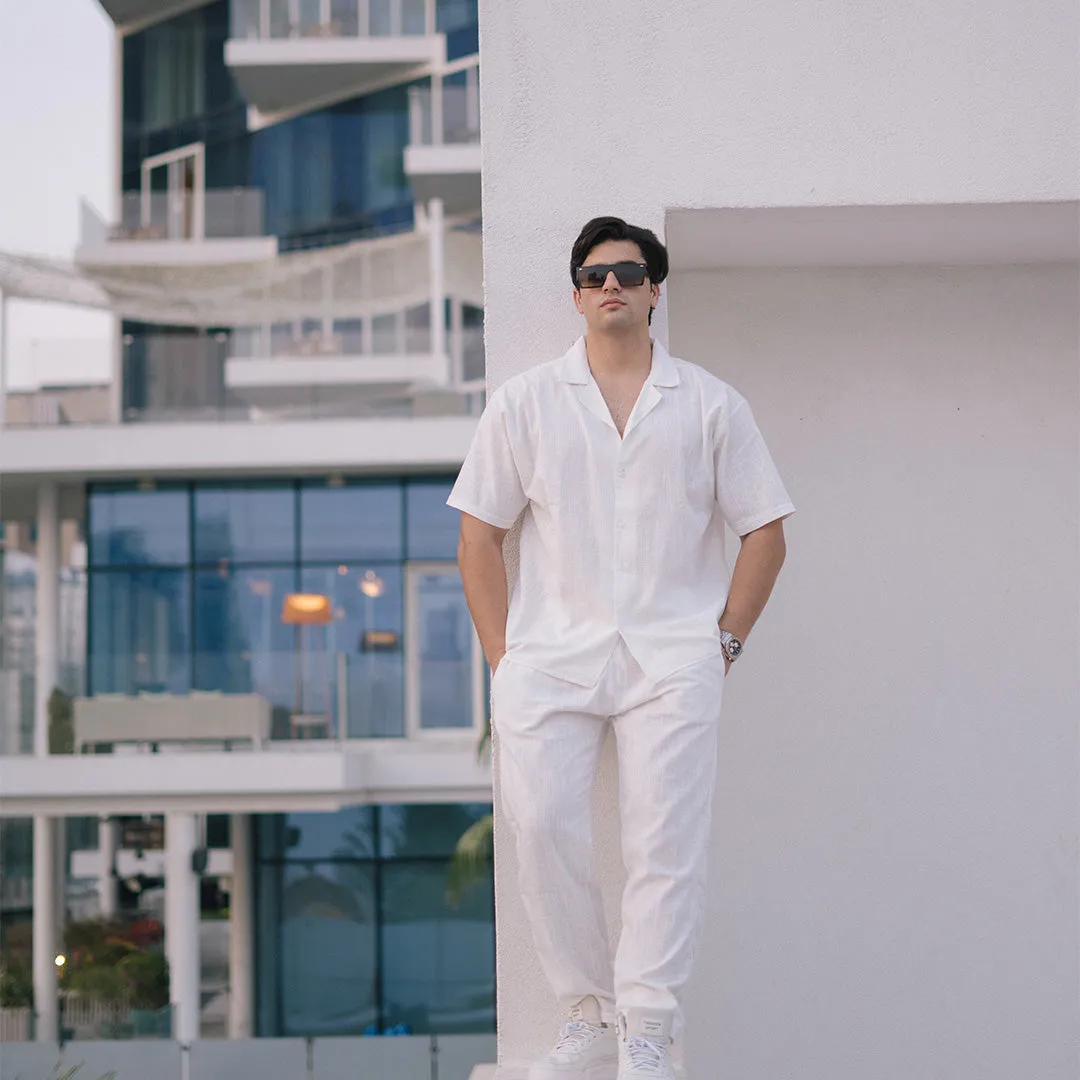 SIGNATURE LOOSE FIT RICH LINEN CORD SET - WHITE