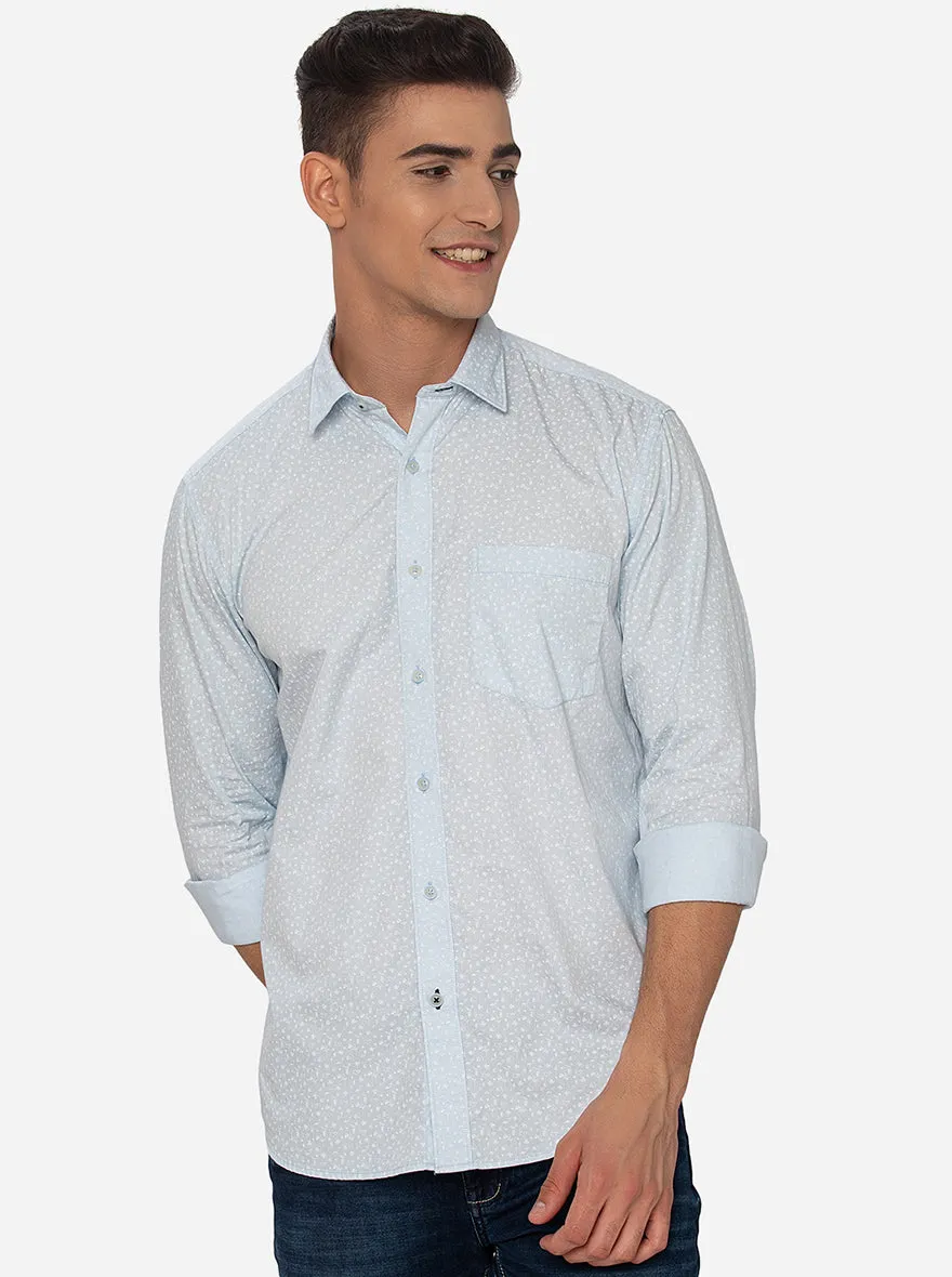 Sky Blue Printed Slim Fit Casual Shirt | JadeBlue