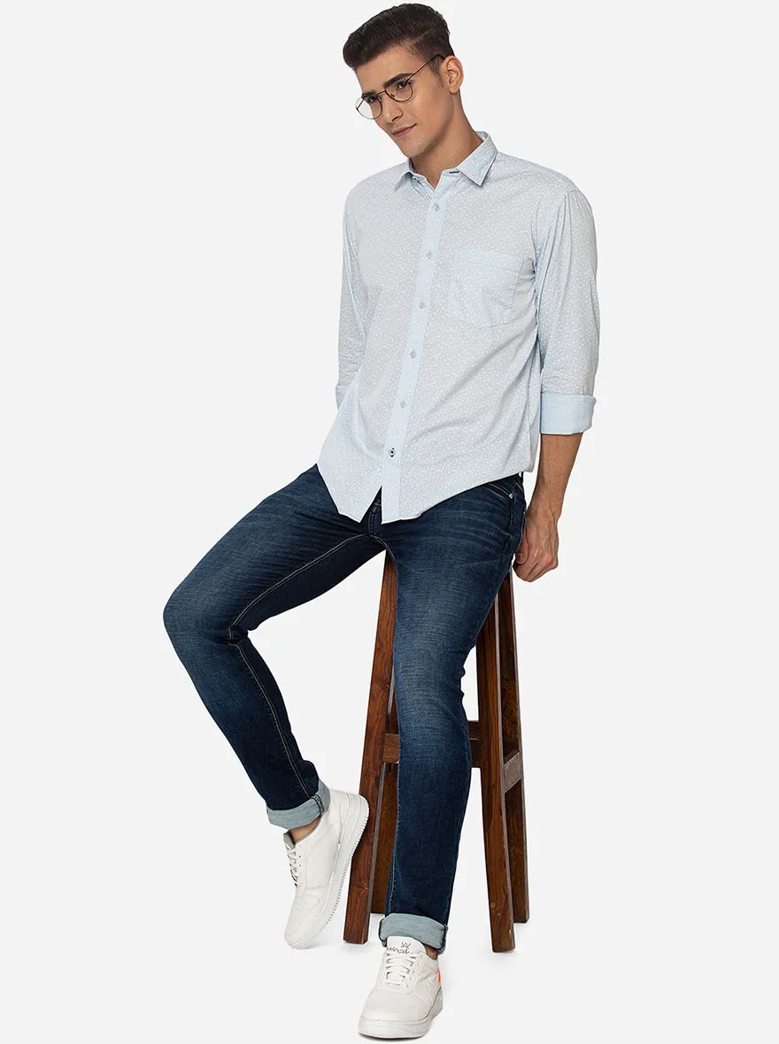 Sky Blue Printed Slim Fit Casual Shirt | JadeBlue