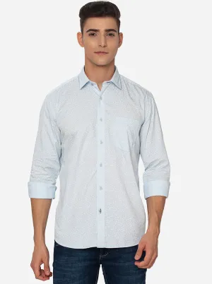 Sky Blue Printed Slim Fit Casual Shirt | JadeBlue