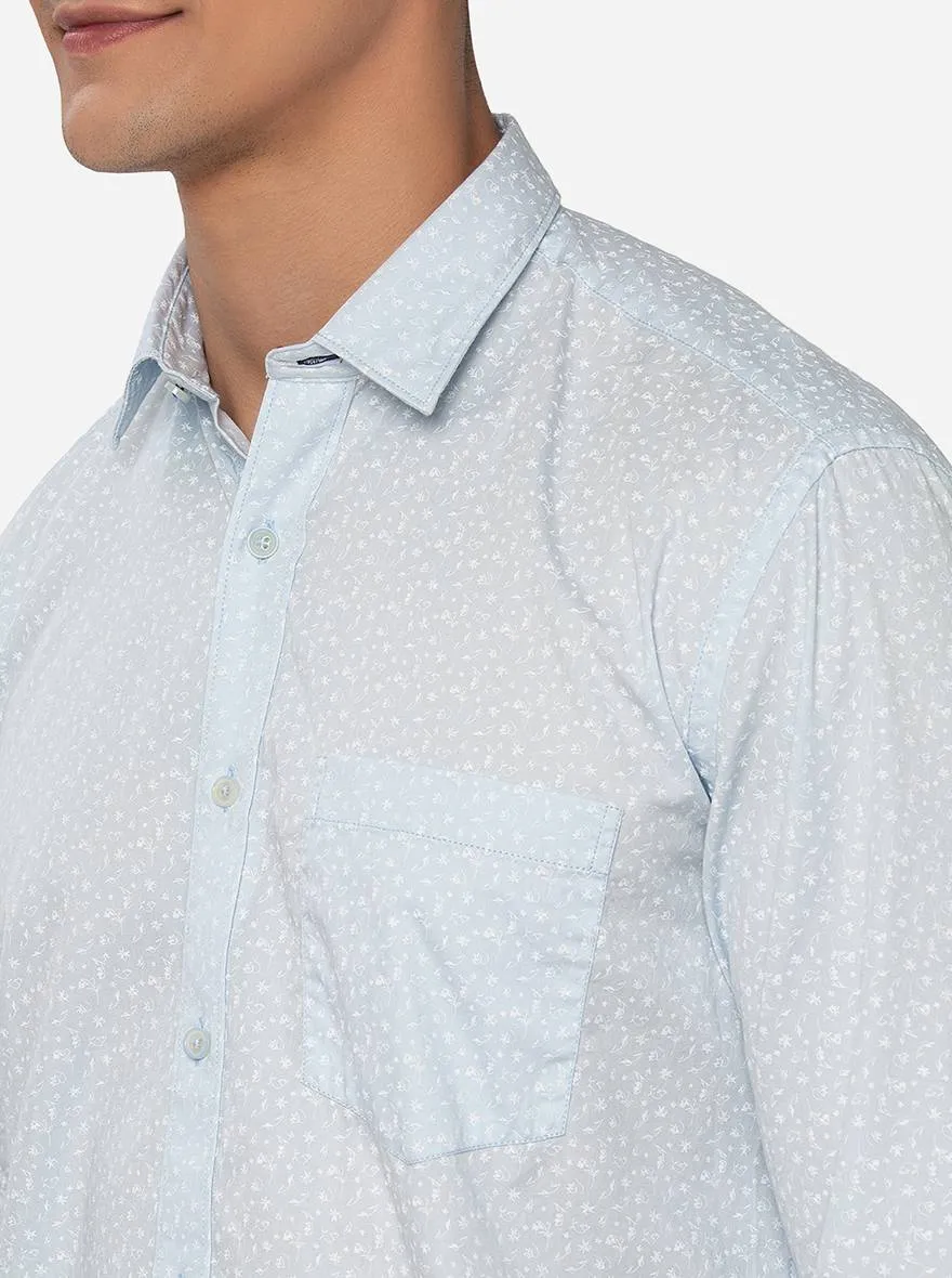 Sky Blue Printed Slim Fit Casual Shirt | JadeBlue
