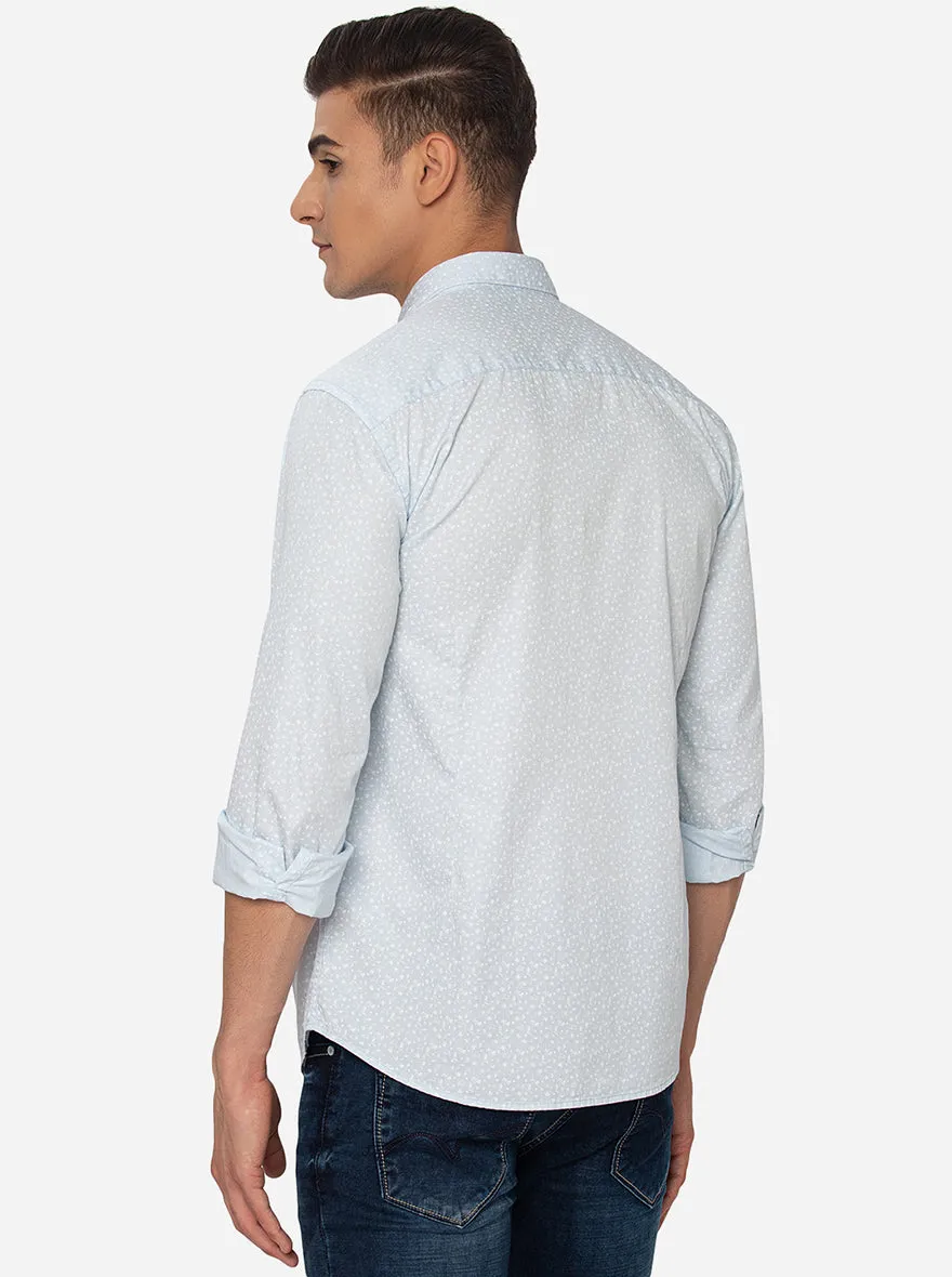Sky Blue Printed Slim Fit Casual Shirt | JadeBlue