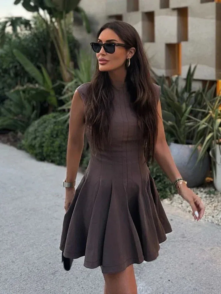 Sleeveless A-Line Dress | Fit & Flare | Elegant High Neck