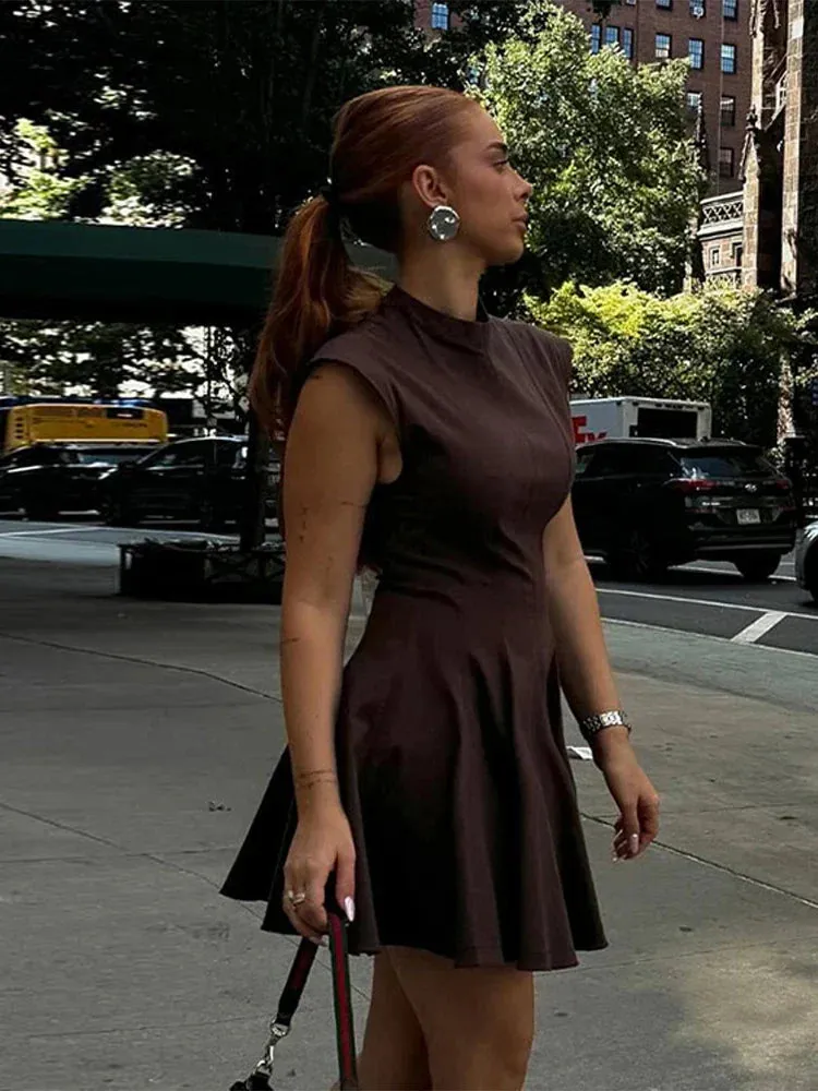 Sleeveless A-Line Dress | Fit & Flare | Elegant High Neck