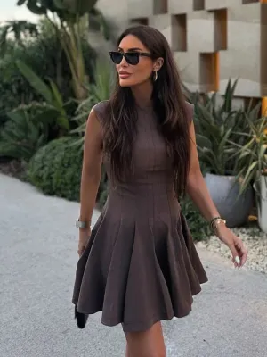 Sleeveless A-Line Dress | Fit & Flare | Elegant High Neck