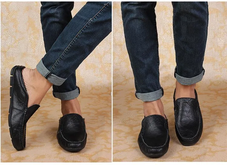 slip on casual men loafers mens moccasins shoes genuine leather men's flats shoes
