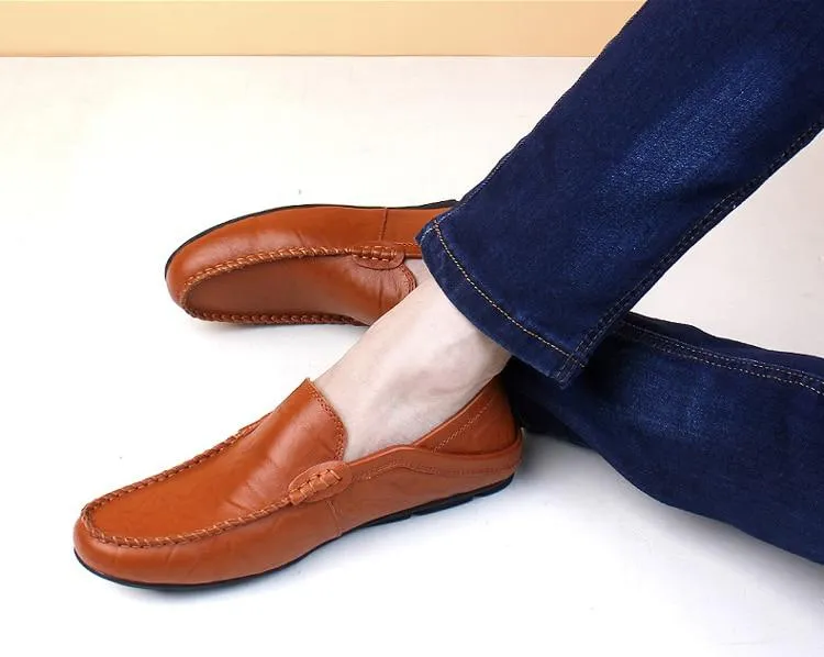 slip on casual men loafers mens moccasins shoes genuine leather men's flats shoes