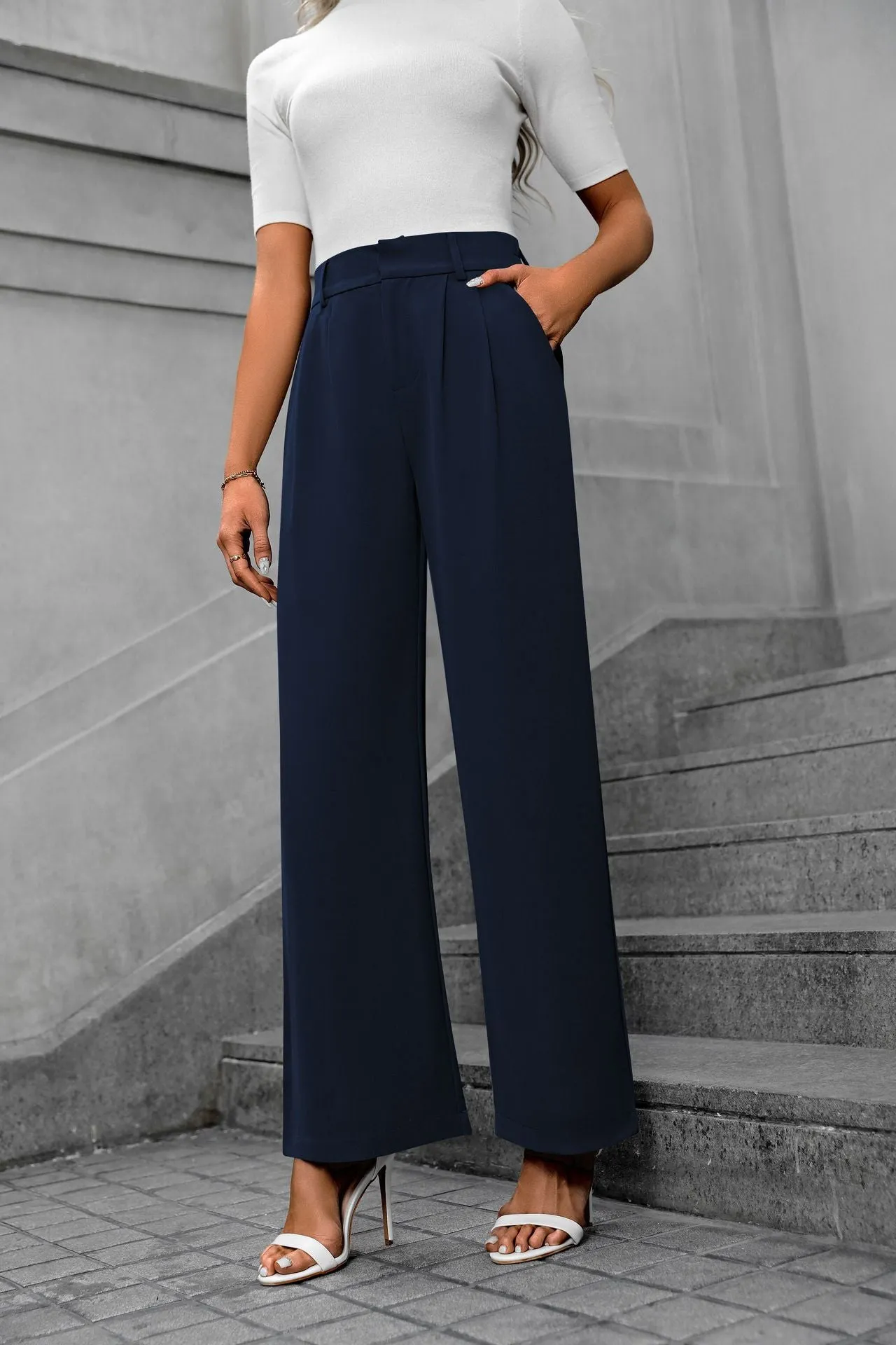 Solid color straight leg pants-D117 | Inspanda