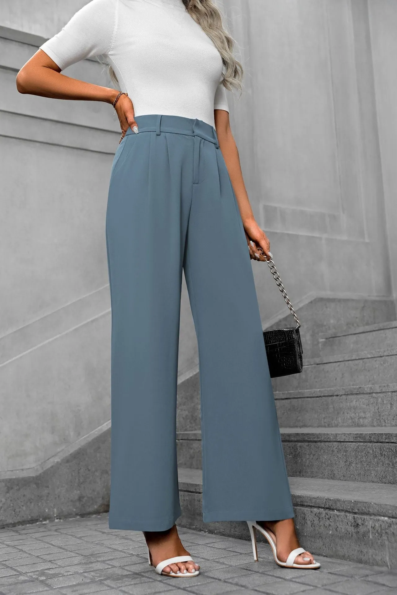 Solid color straight leg pants-D117 | Inspanda