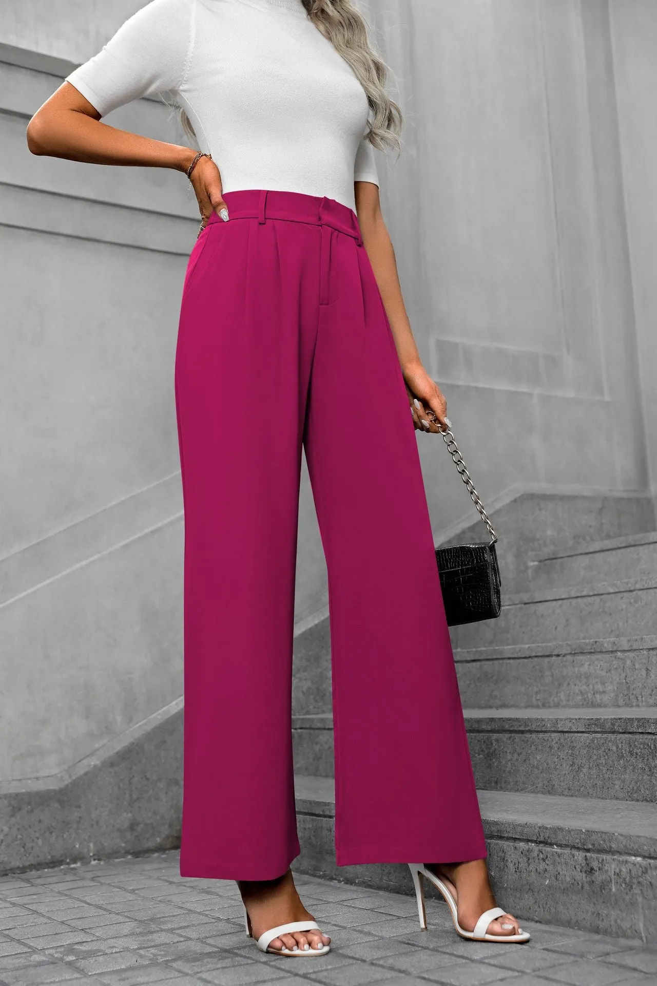 Solid color straight leg pants-D117 | Inspanda