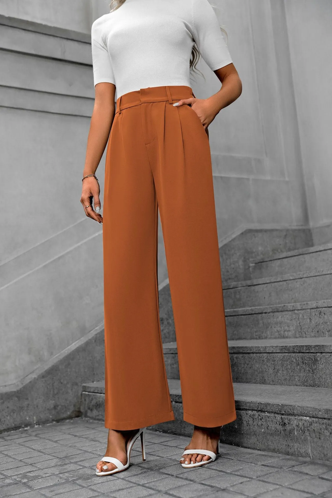 Solid color straight leg pants-D117 | Inspanda