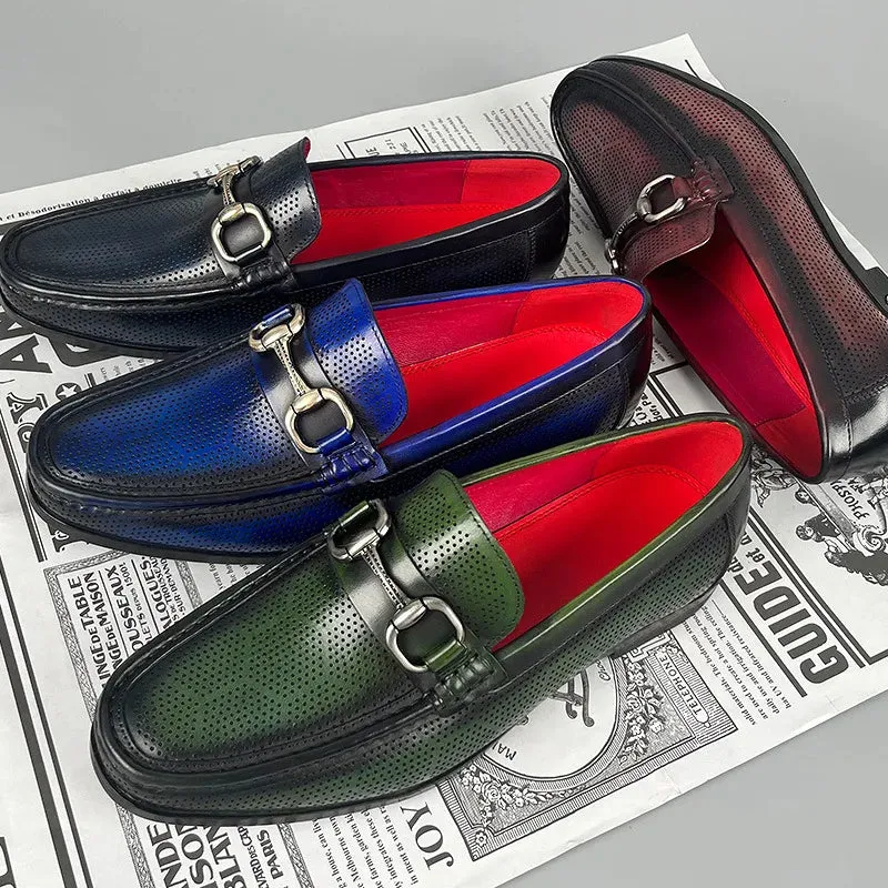 Solid Dots Hollow Genuine Leather Loafers