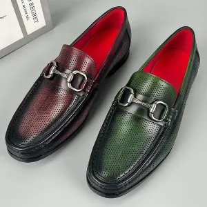 Solid Dots Hollow Genuine Leather Loafers