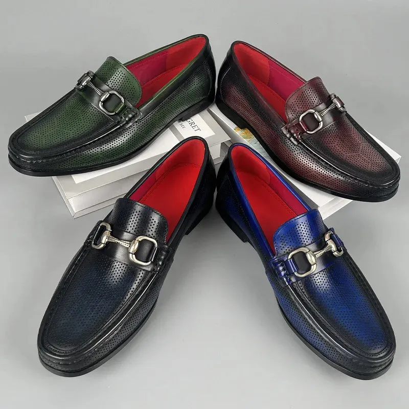 Solid Dots Hollow Genuine Leather Loafers