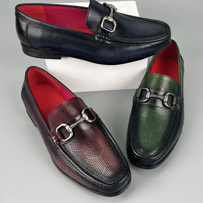 Solid Dots Hollow Genuine Leather Loafers