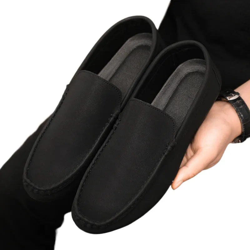 Spring and summer men's shoes low-top Doudou shoes versatile casual shoes breathable leather shoes black work shoes one pedal