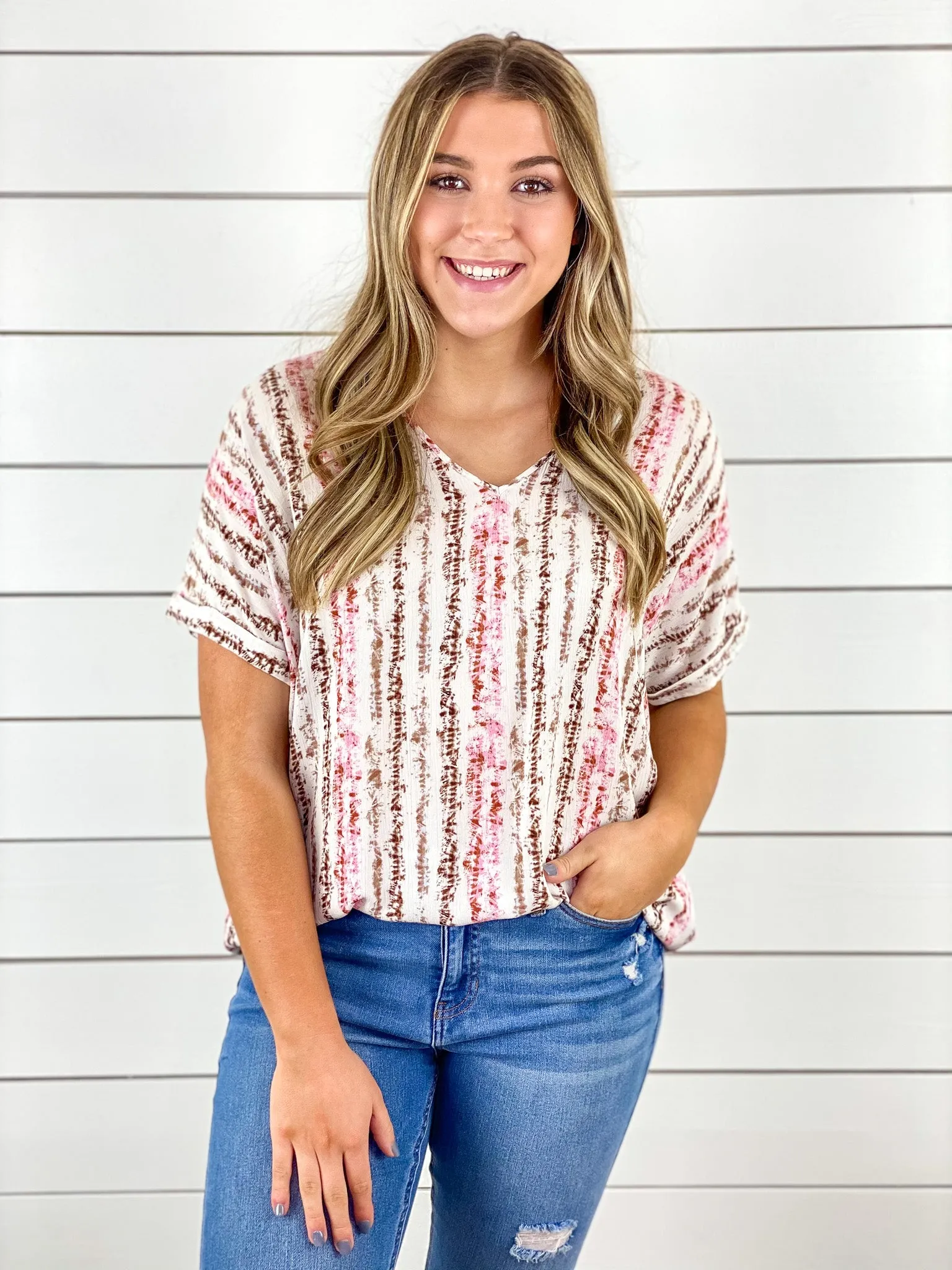 Spring Striped V-Neck Blouse