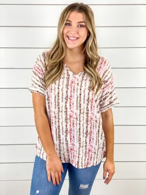 Spring Striped V-Neck Blouse