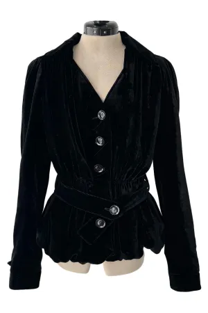 Stunning Fall 2005 Christian Dior By John Galliano Runway Black Velvet Jacket e Belt Detail