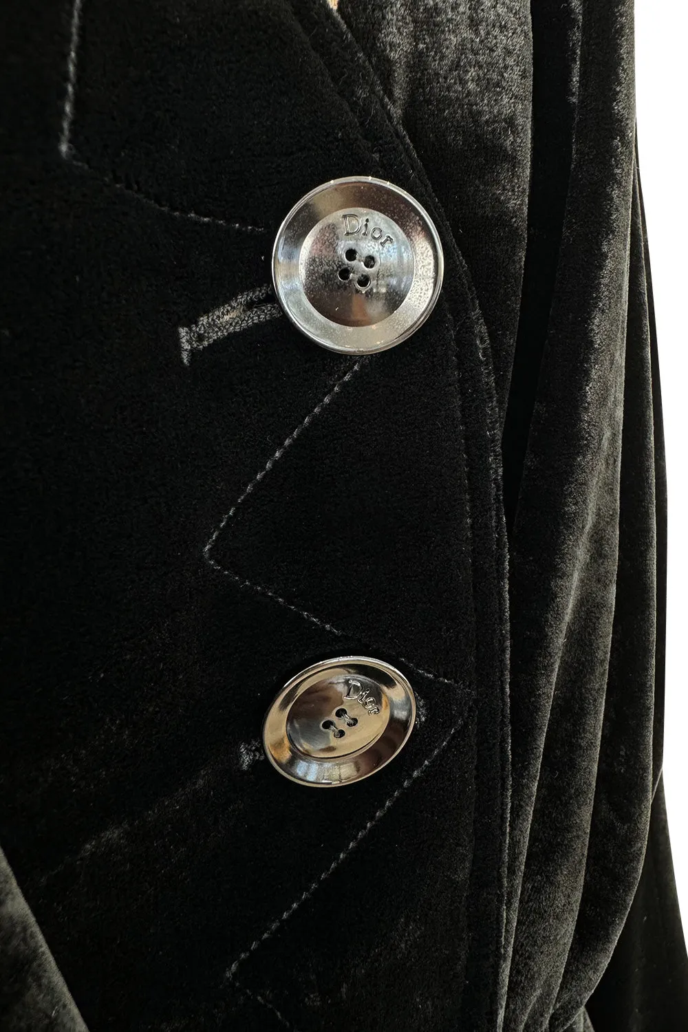 Stunning Fall 2005 Christian Dior By John Galliano Runway Black Velvet Jacket e Belt Detail