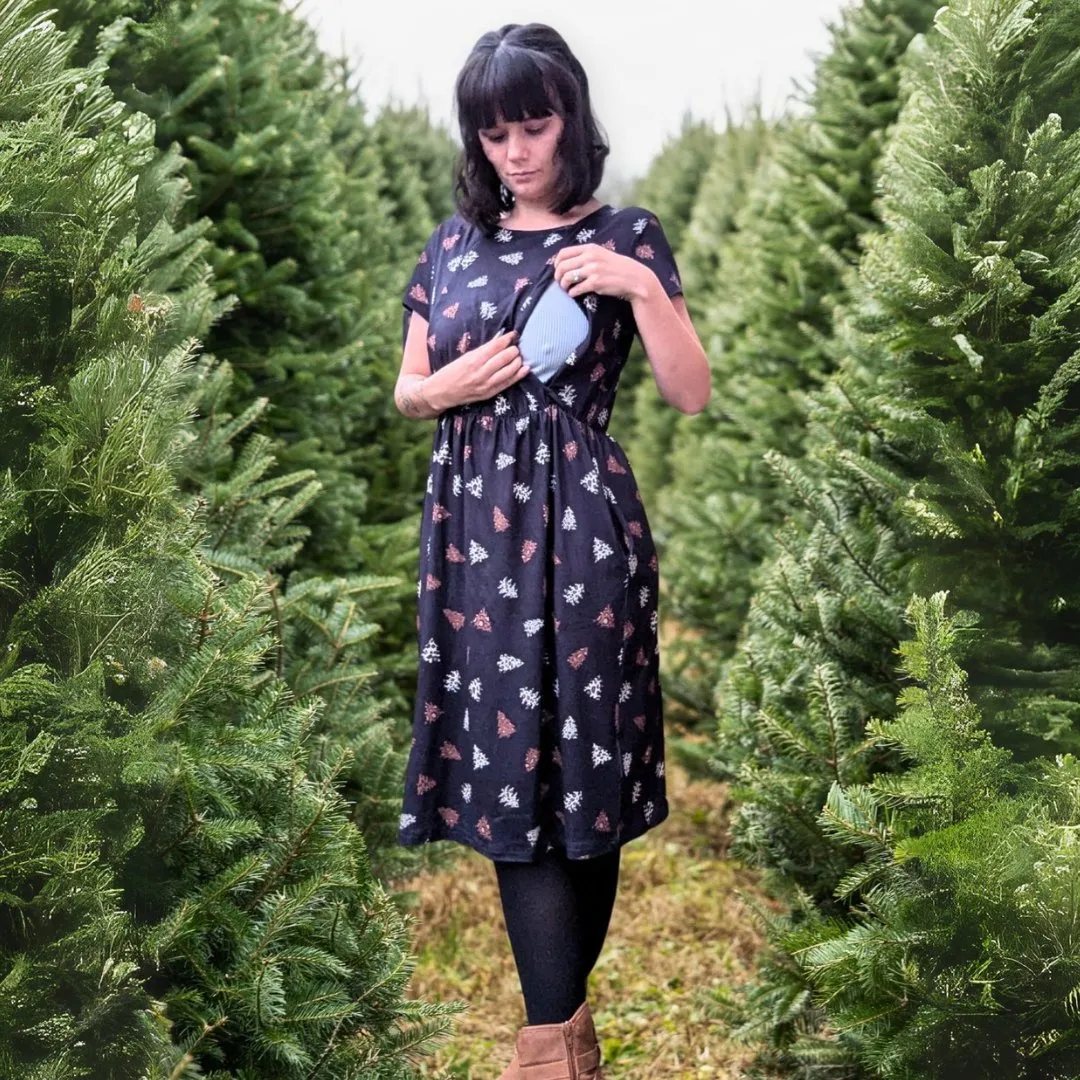 The Knee Length Breastfeeding Dress - Brown Leopard Tree