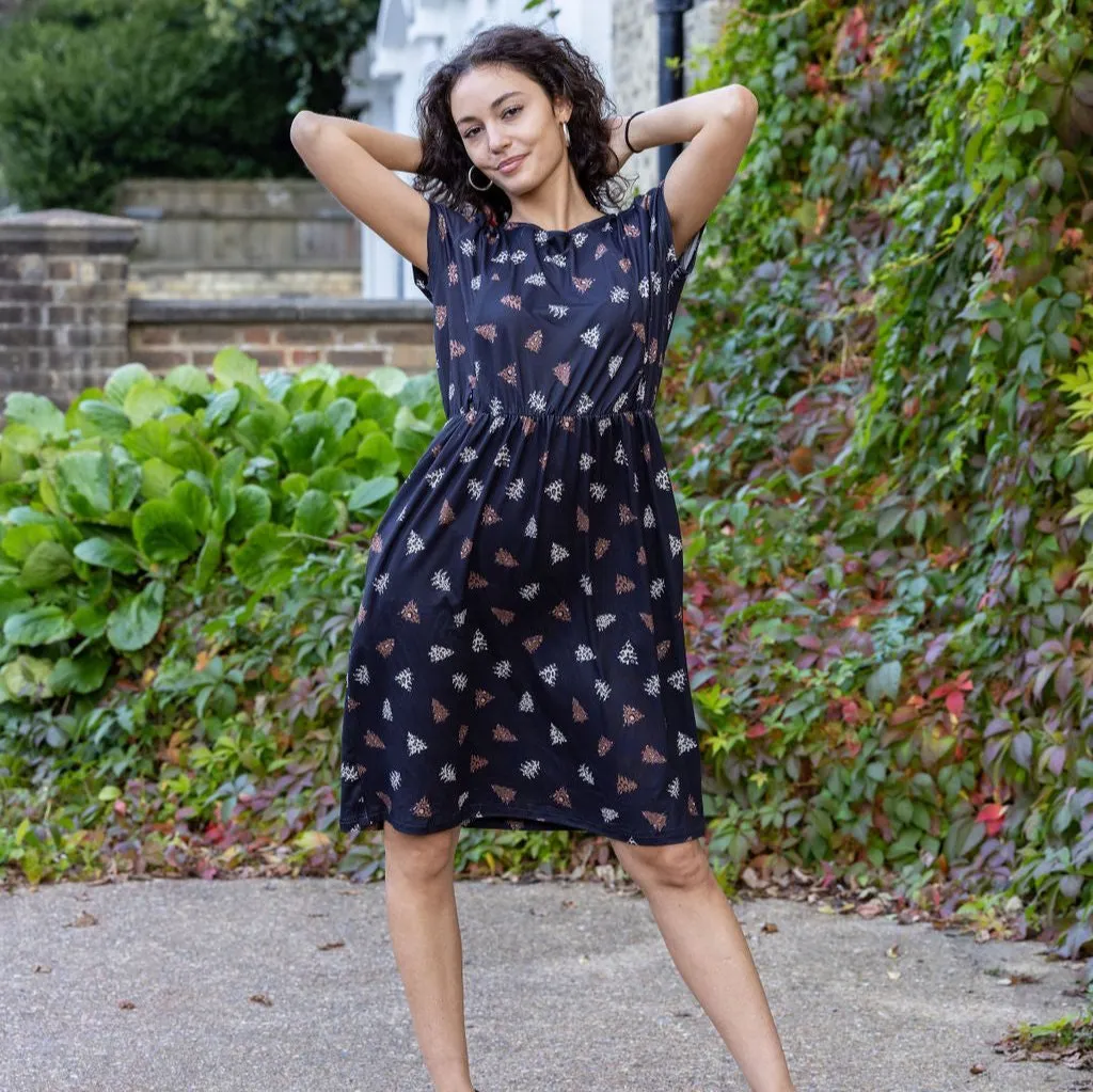 The Knee Length Breastfeeding Dress - Brown Leopard Tree