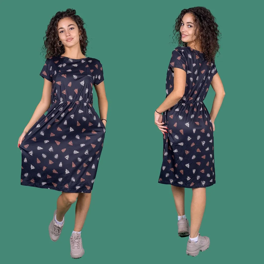The Knee Length Breastfeeding Dress - Brown Leopard Tree